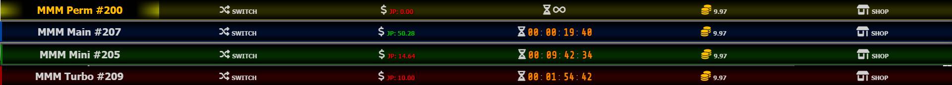 Display of four user interface navigations highlighting the color differences between round types in Made Man Mafia.